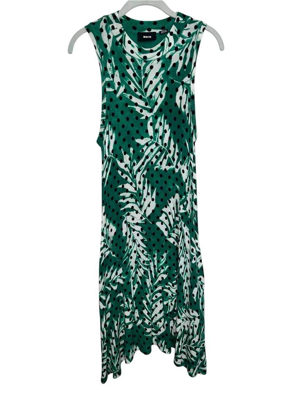 Maeve Anthropologie Caye Swing Midi Dress Sleeveless Green Palm Polka Dot M - Picture 4 of 12